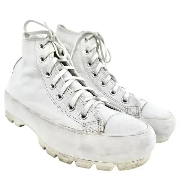 Converse Chuck Taylor All Star Sneakers Leather Lugged Sole High Top White 8